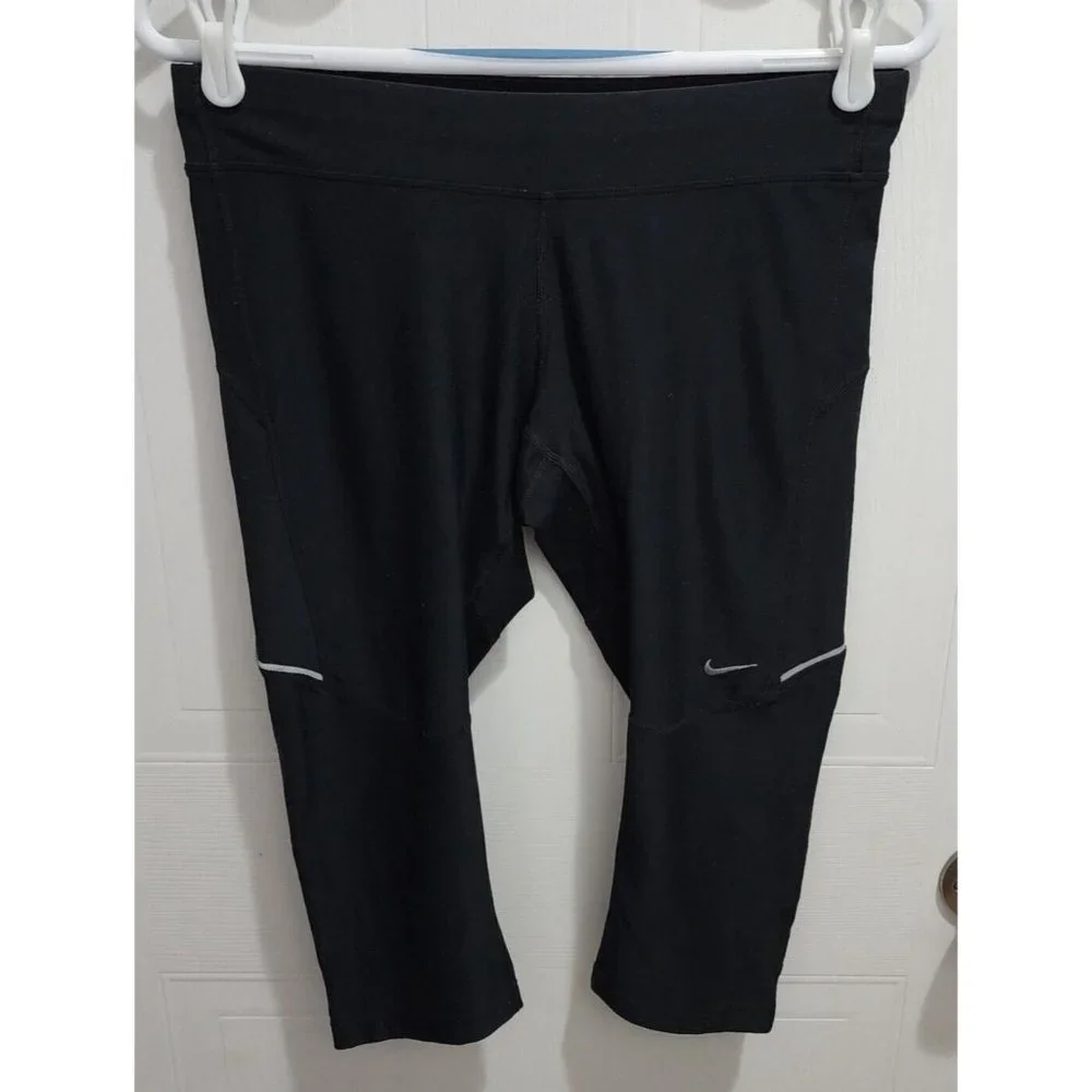 Nike Women's Dri-Fit Filament Running Crop Capri Leggings Black 519841-010 Sz M